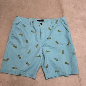 Aeropostale Mens Pineapple Shorts 36 Teal Blue Flat Front Pocket Casual Chino